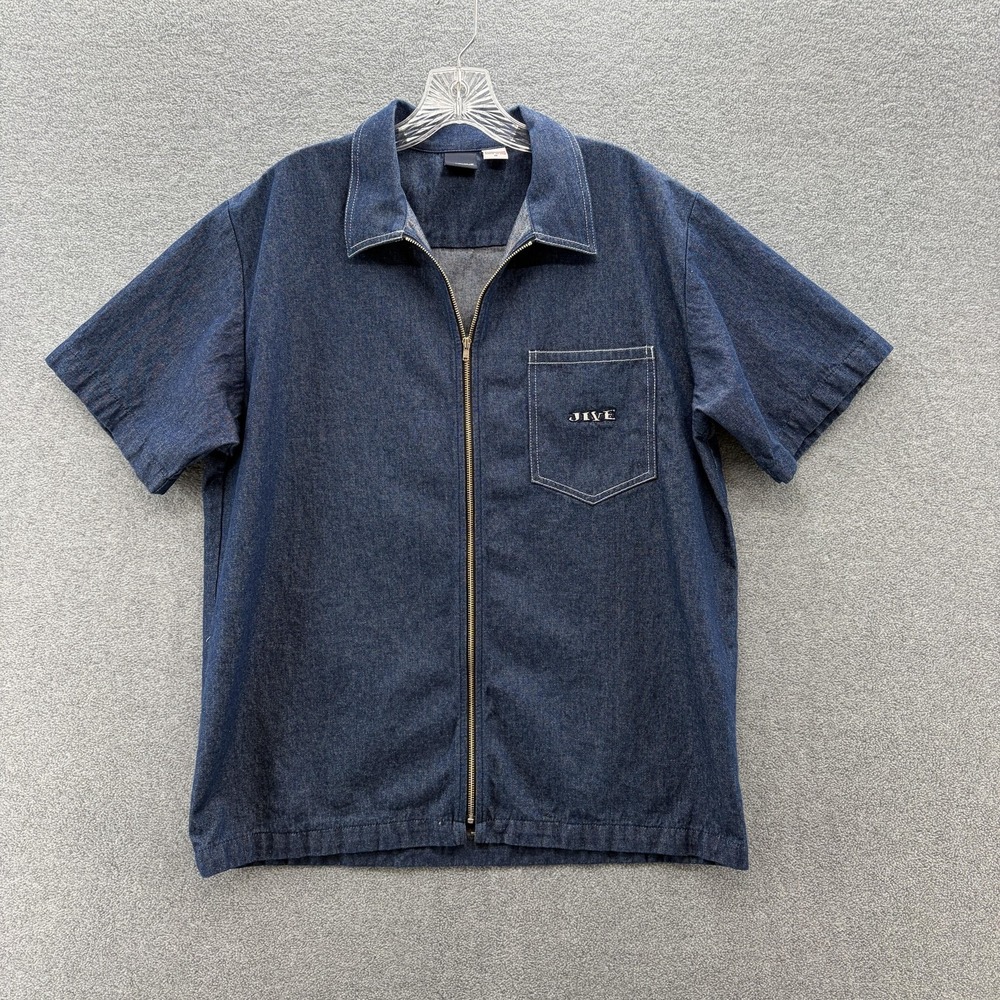 VTG 90s Y2K Freshjive Shirt Mens Medium Blue Denim Full Zip Rave Hip Hop USA